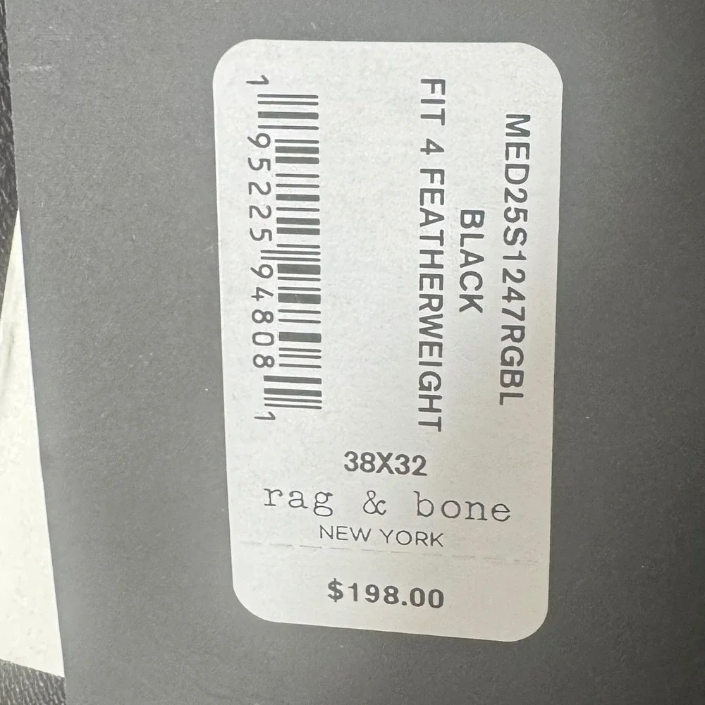 Rag & Bone Fit 4 Featherweight Black Straight Leg Jeans 38x32 MED25S1247RGBL‎